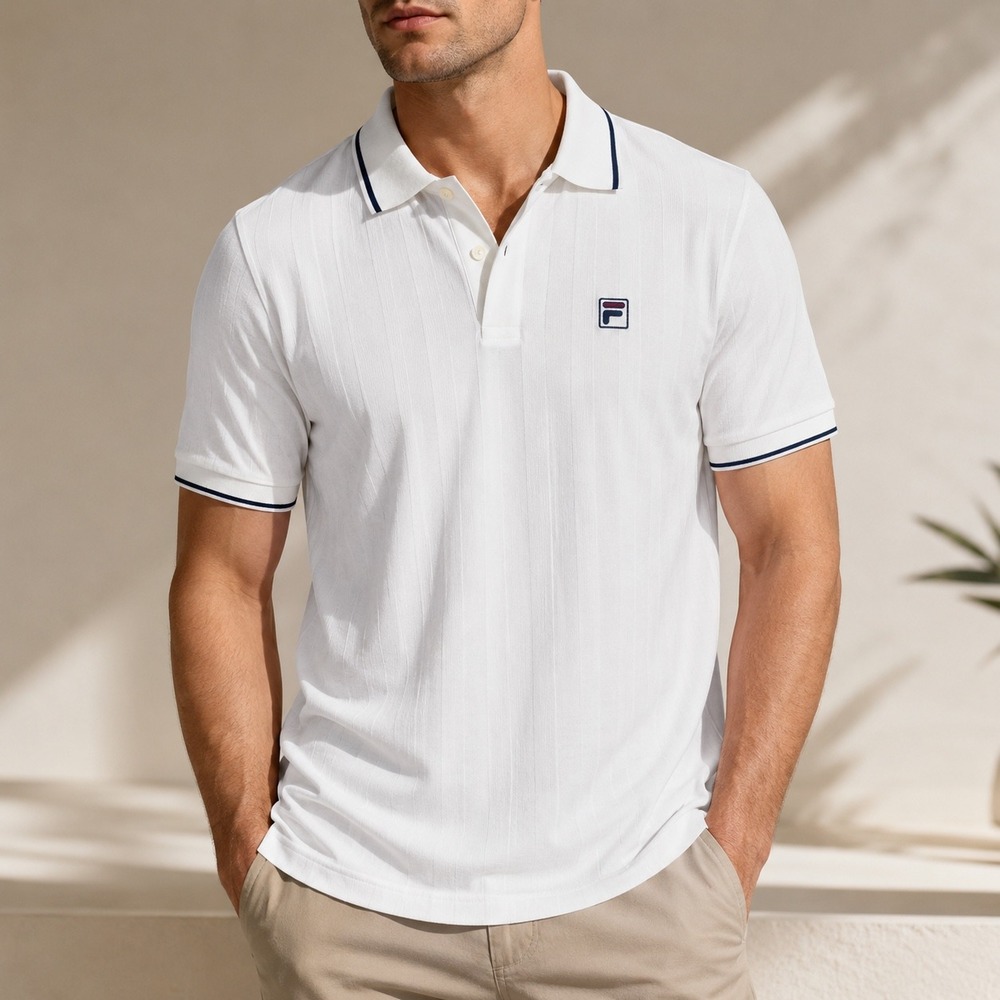 Fila White Polo with Navy Trim and Chest Logo